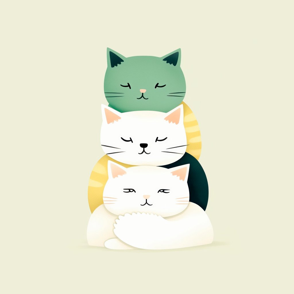 Compositie van drie katten in animatiestijl — volledig ontwerp
