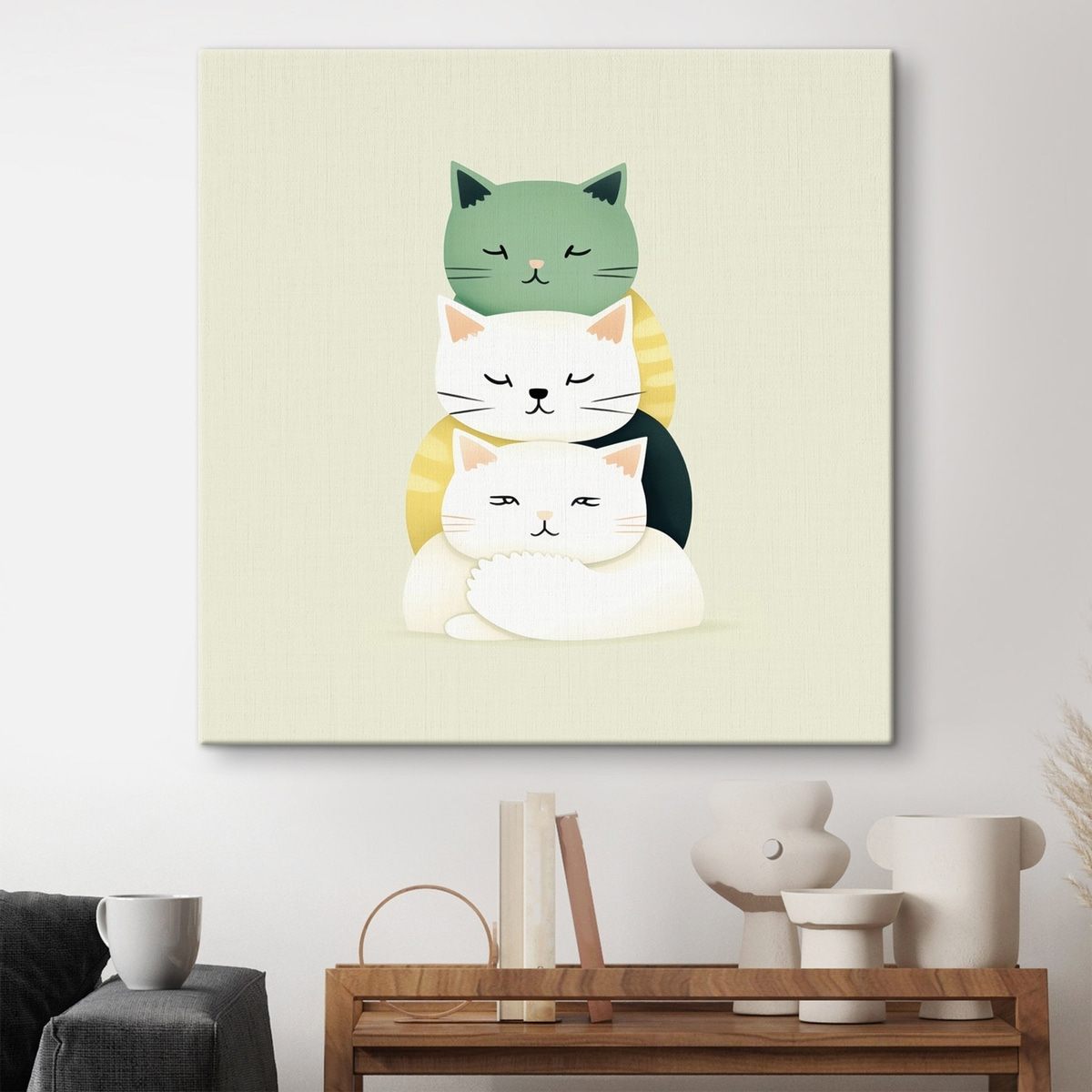 Compositie van drie katten in animatiestijl — interieur 3