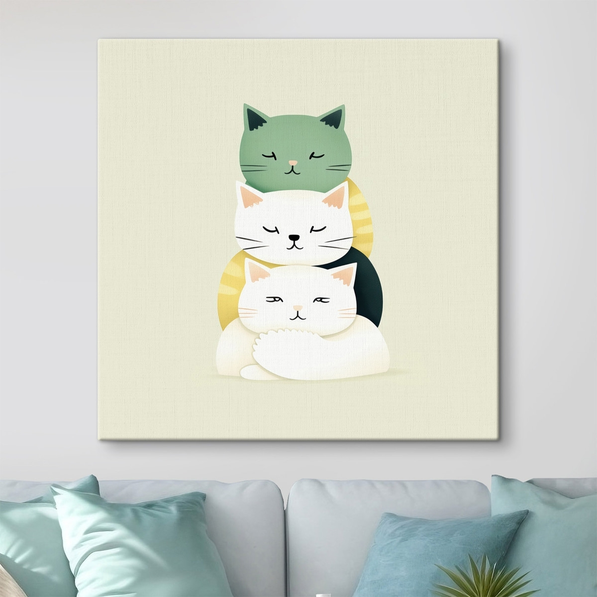 Compositie van drie katten in animatiestijl — interieur 1