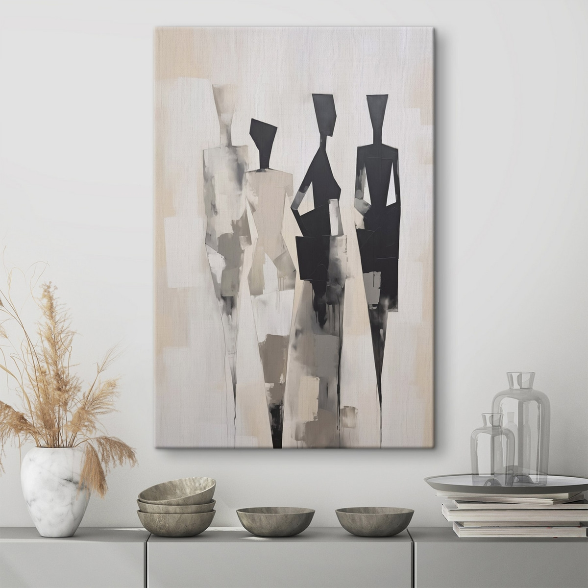 Abstracte silhouetten van mensen in een interieur