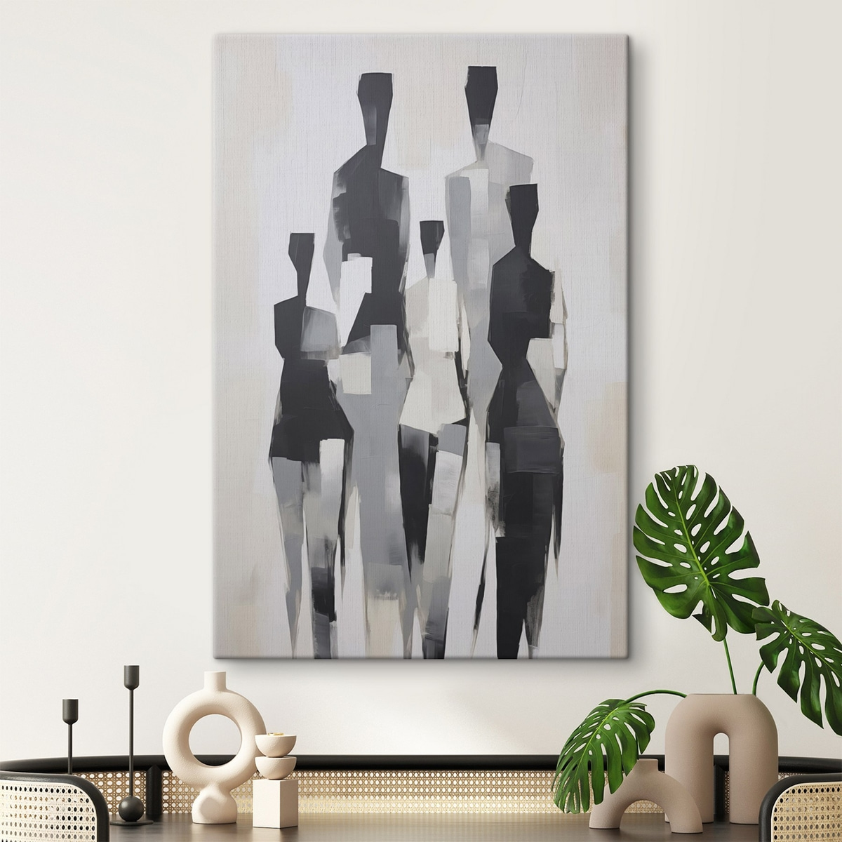Abstracte silhouetten in een interieur