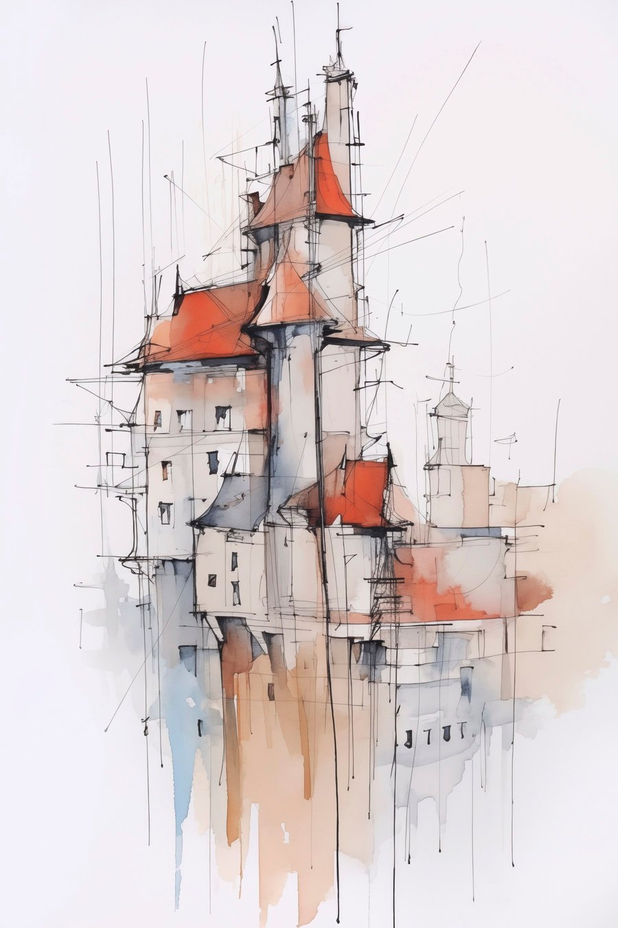 Huizen imitatie schets en aquarel — volledig ontwerp