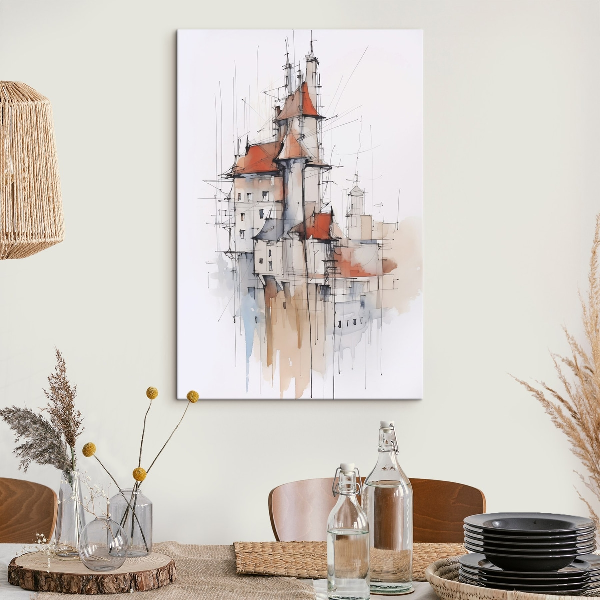 Huizen imitatie schets en aquarel — interieur 1