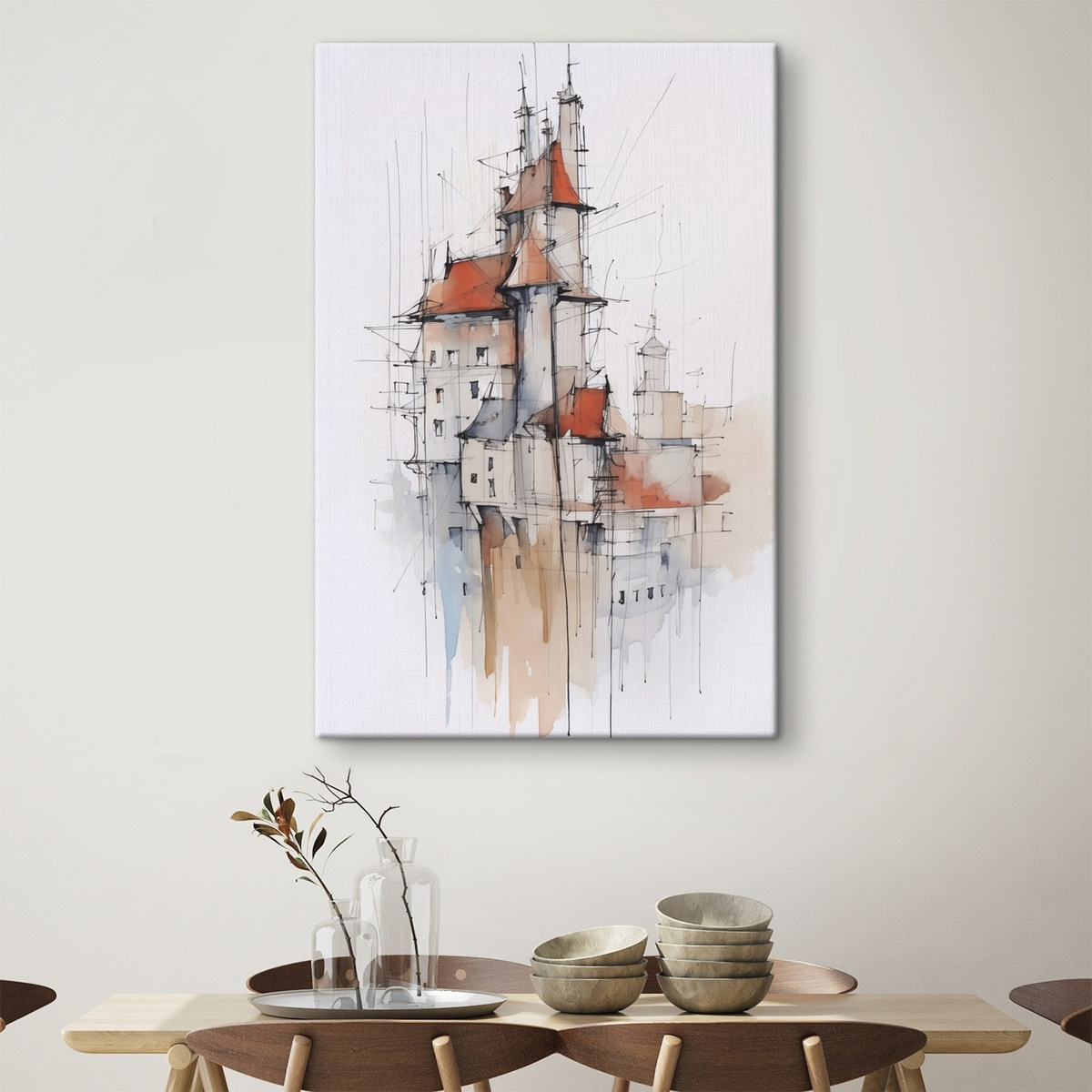 Huizen imitatie schets en aquarel — interieur 2