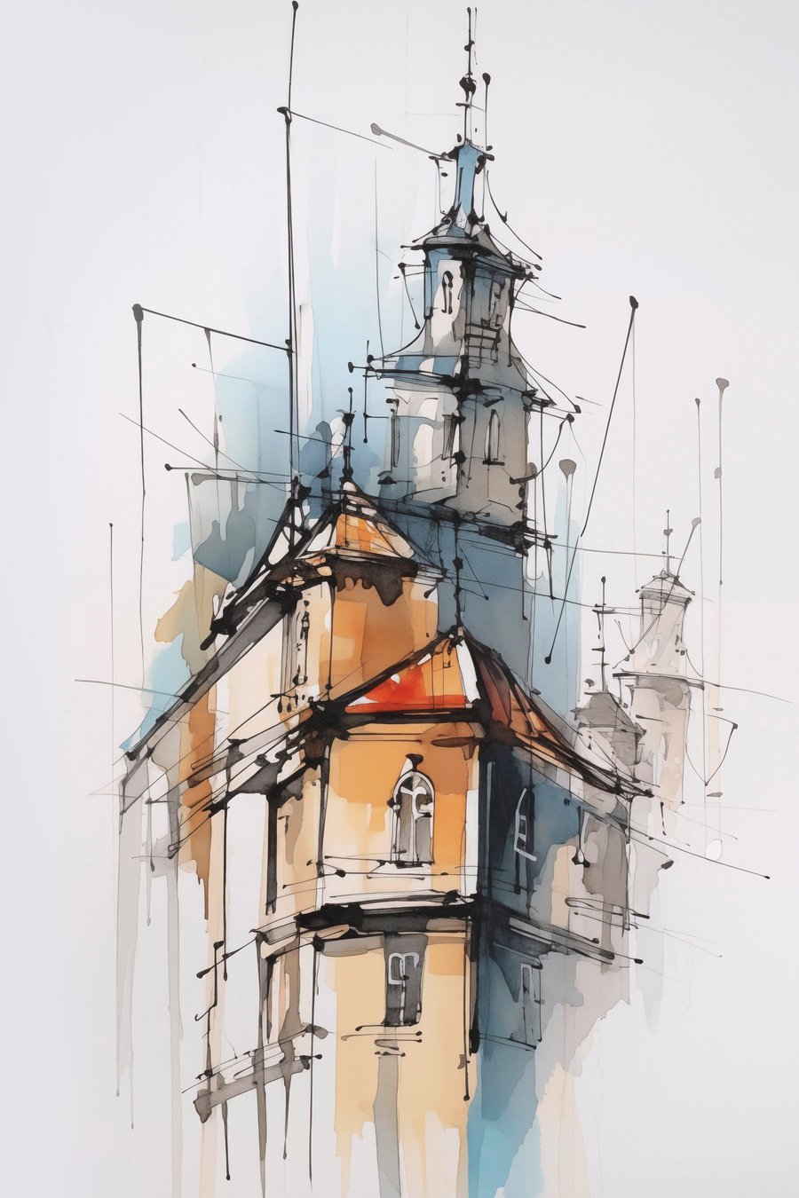 Huizen imitatie schets en aquarel — volledig ontwerp