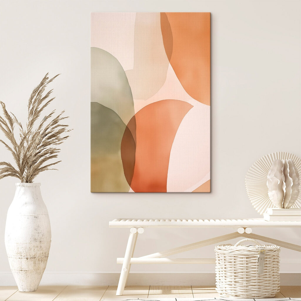 Perzikvlakken met olijfgroene schaduw in een interieur