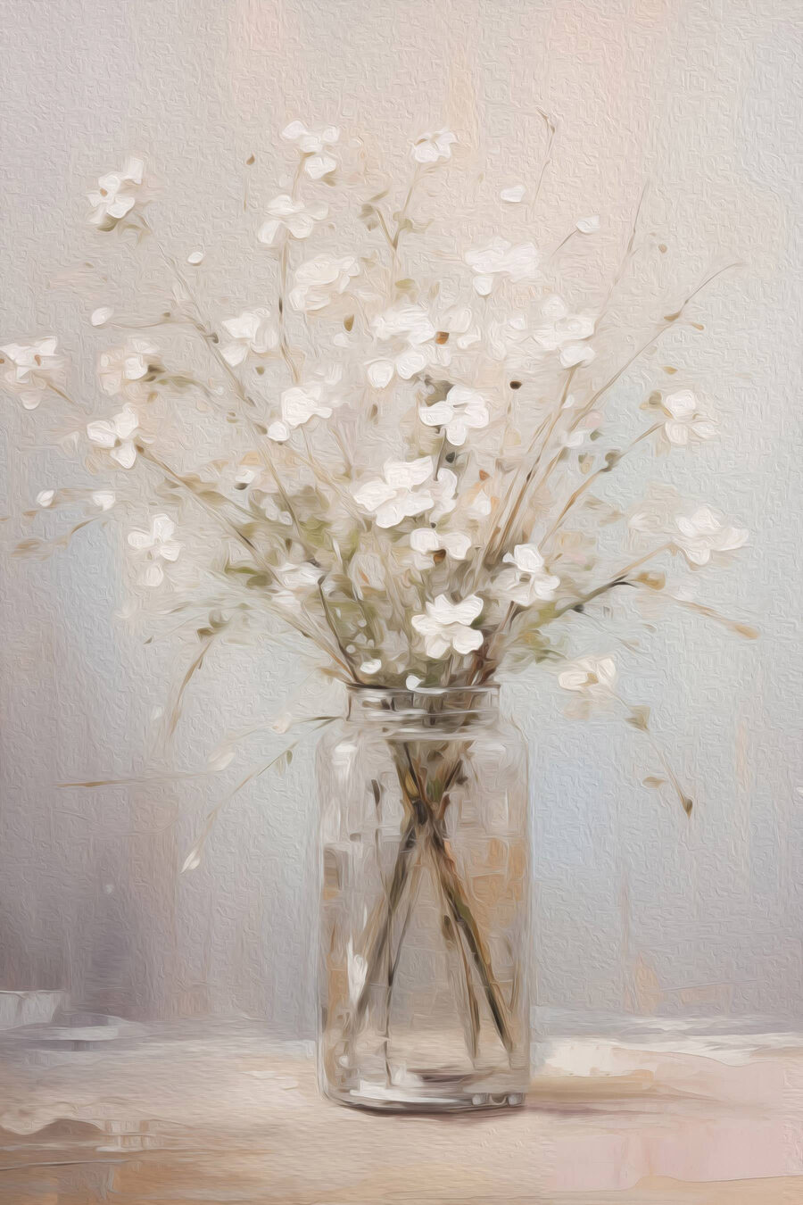 Schilderij van een vaas met witte bloemen — volledig ontwerp