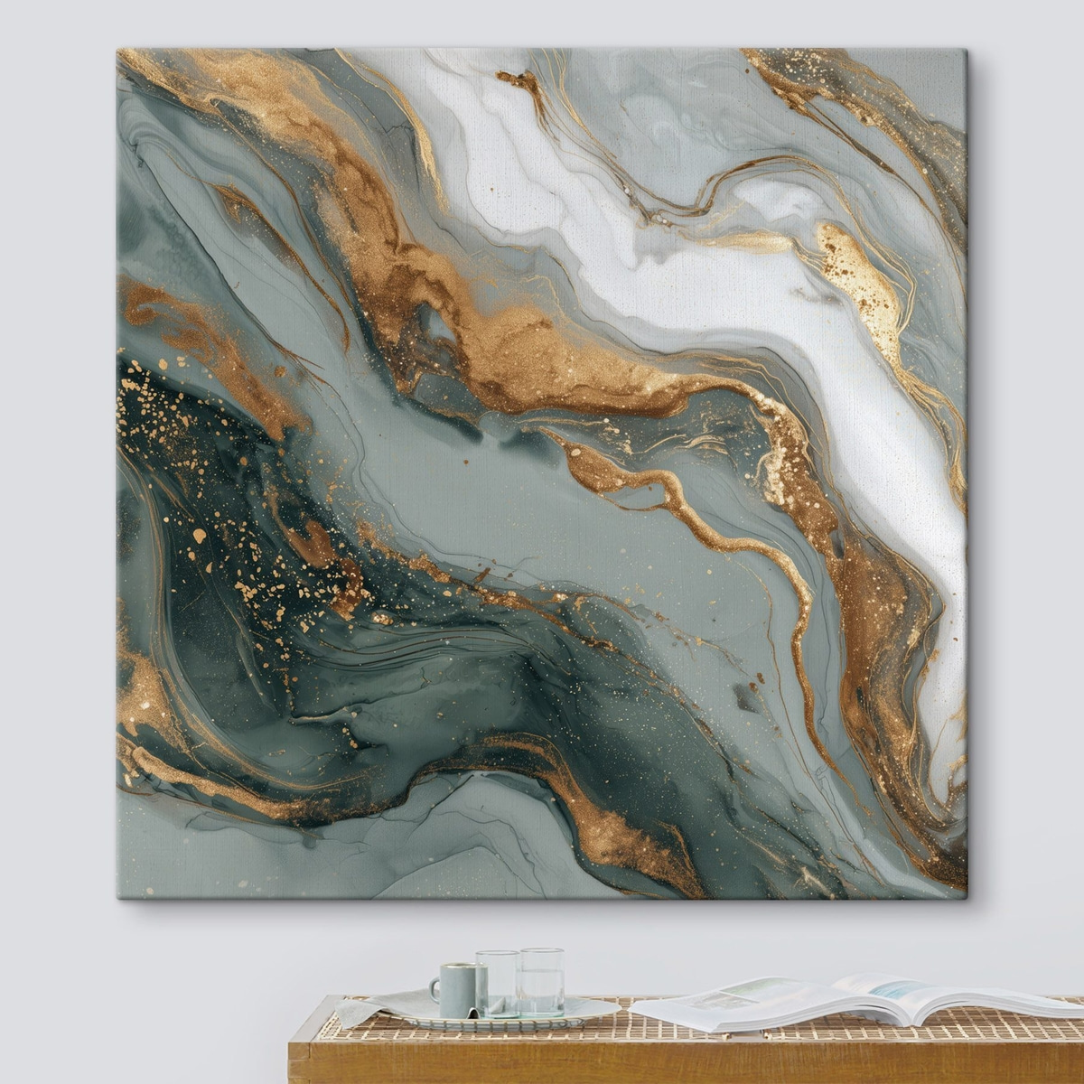 Abstractie met donkergroene en grijze strepen — interieur 3
