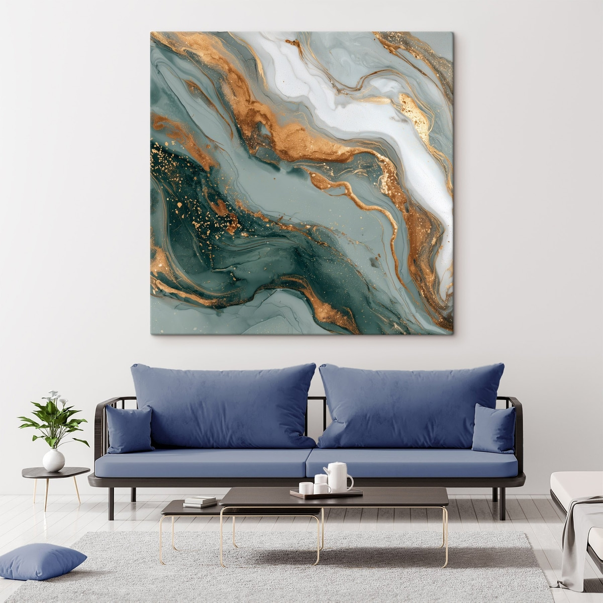 Abstractie met donkergroene en grijze strepen — interieur 1
