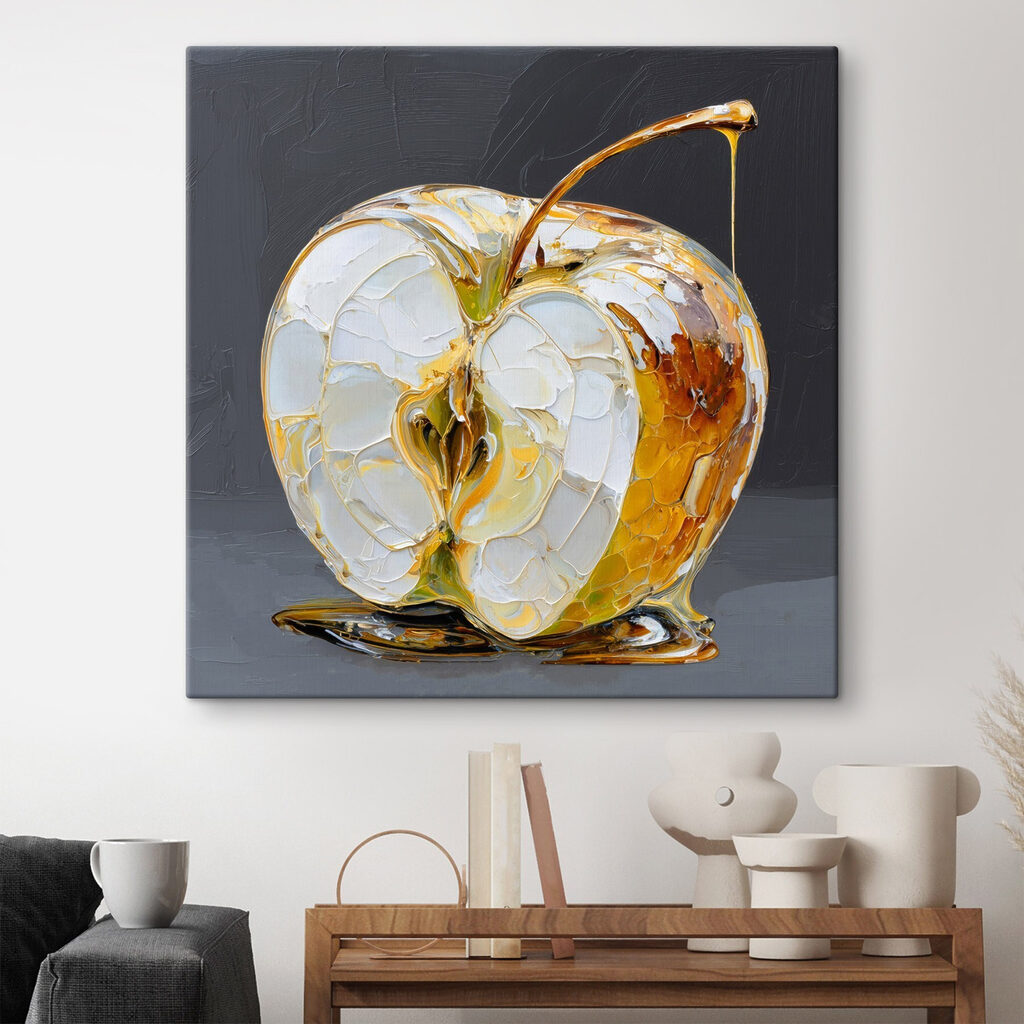 Witte appel met gouddruppels in een interieur