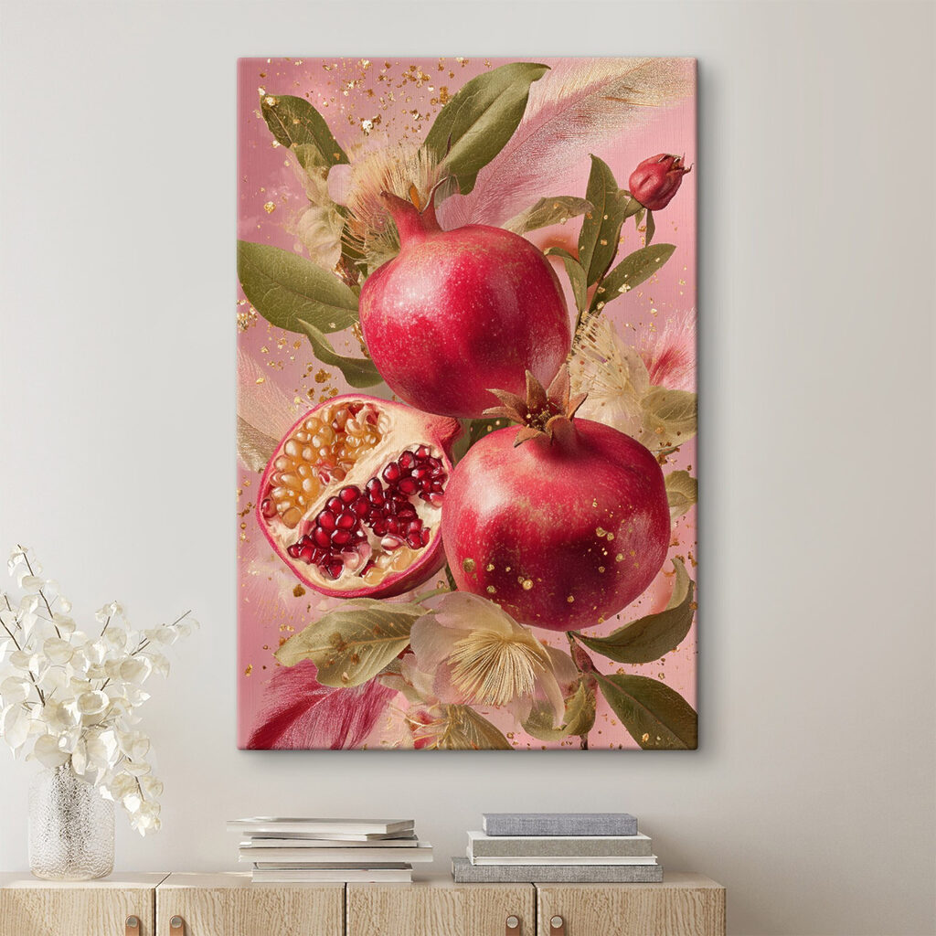 Granaatappels op warme rozetinten in een interieur