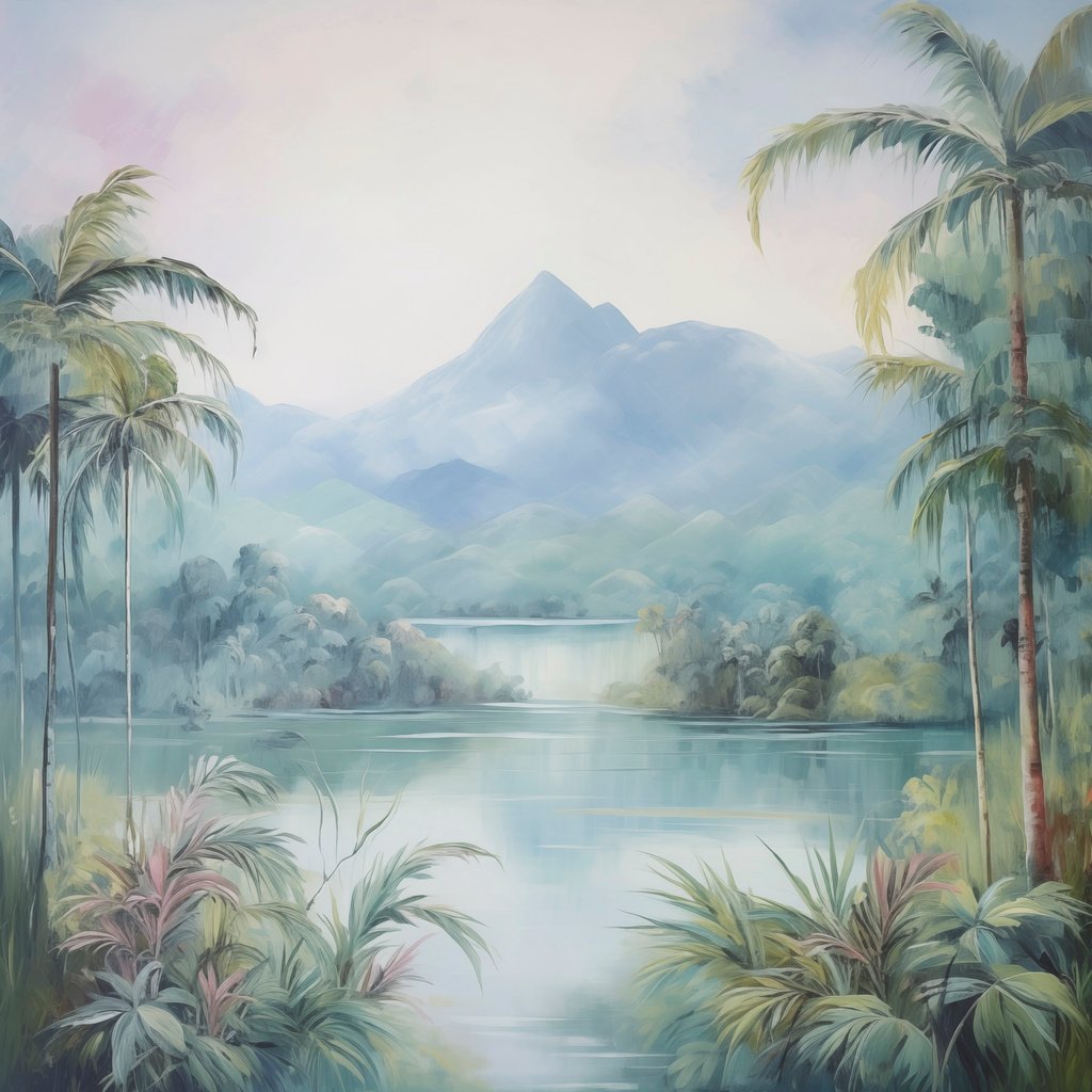 Rivier in de jungle voor de berg — volledig ontwerp