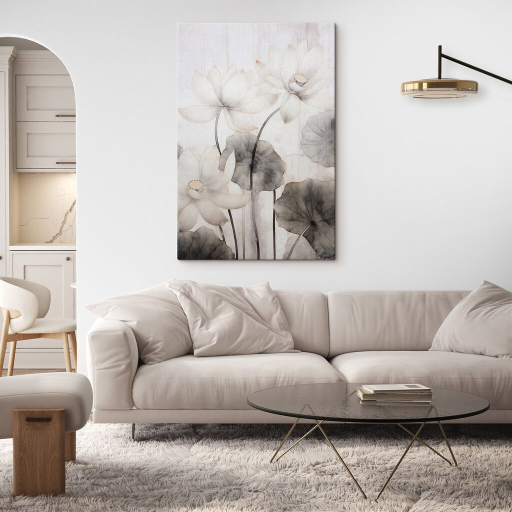 Witte lotus met grijsnerven in een interieur