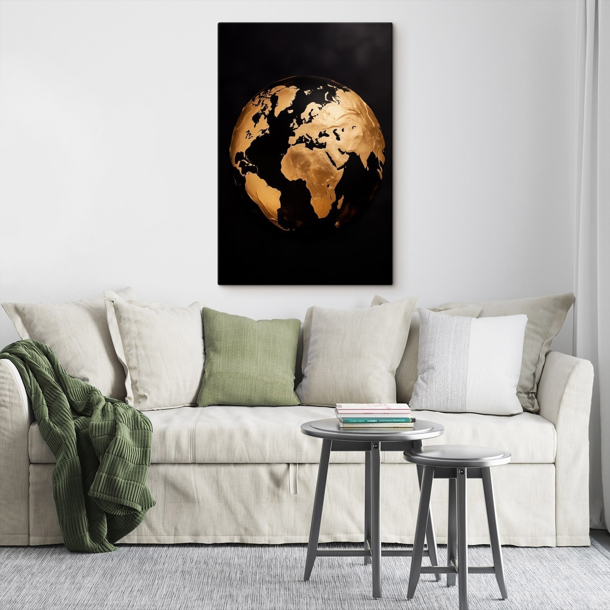 Gele gestructureerde abstracte wereldbol, planeet op een zwarte achtergrond, moderne minimalistische kunst — interieur 2