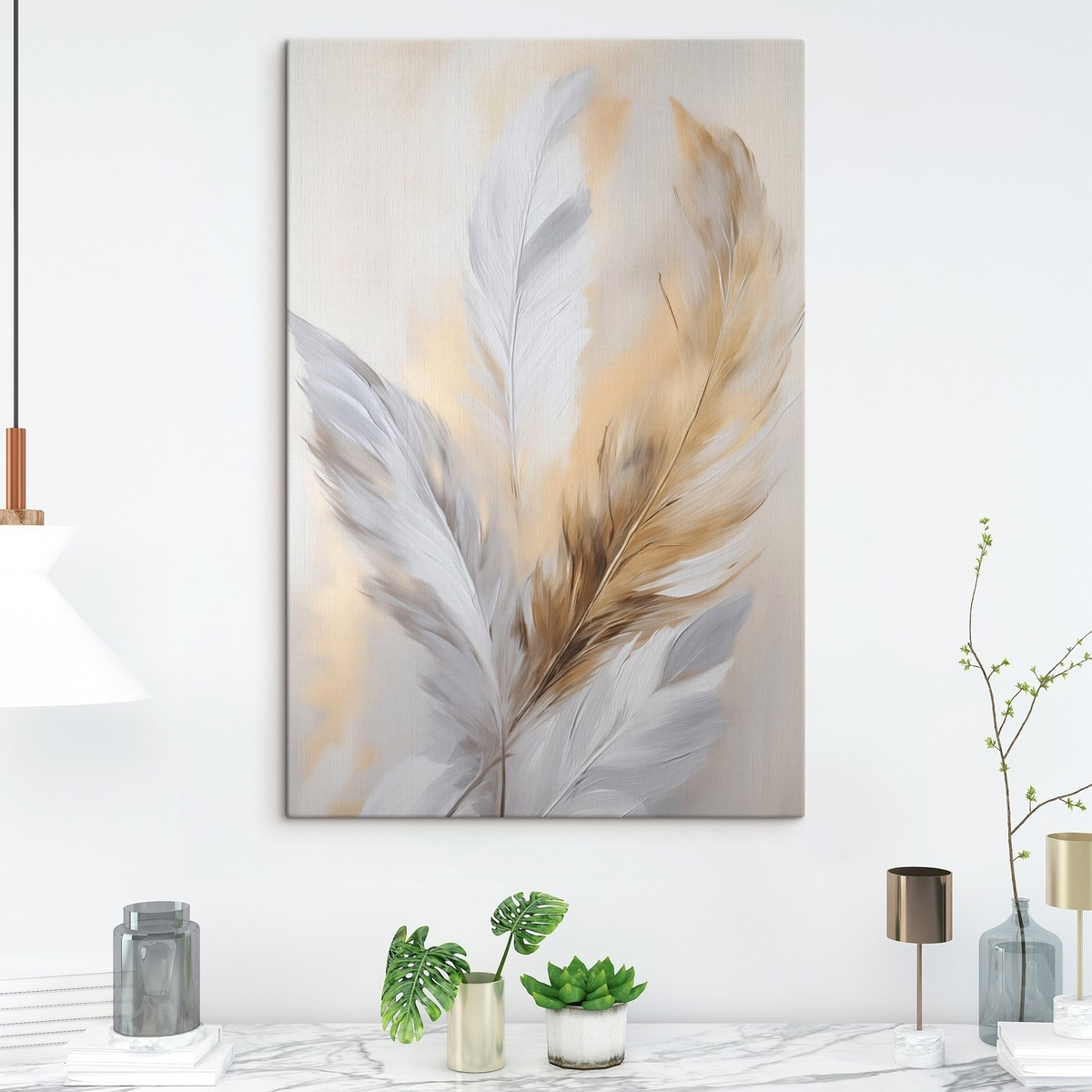 Veren met oranje accenten, minimalistische compositie met textuur, moderne kunst — interieur 2