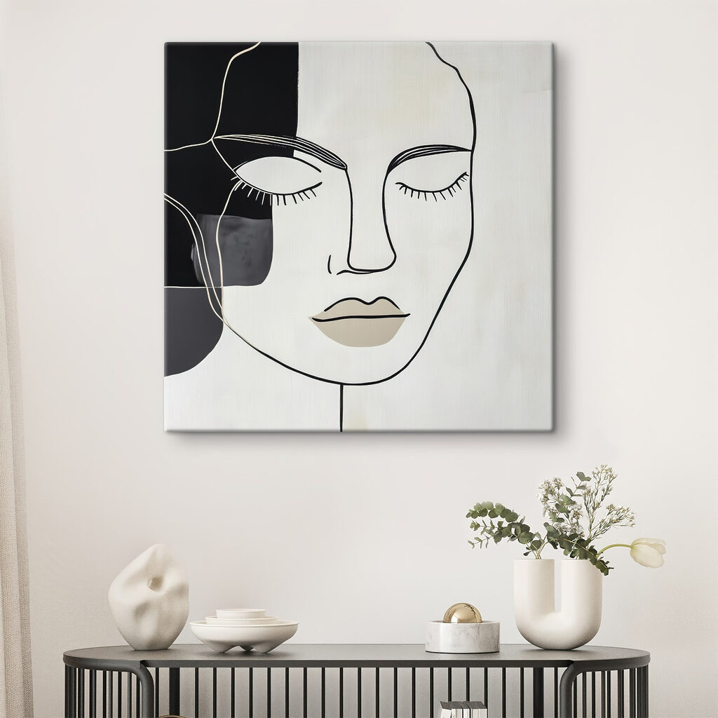 Lijngezicht met beige lippen in een interieur