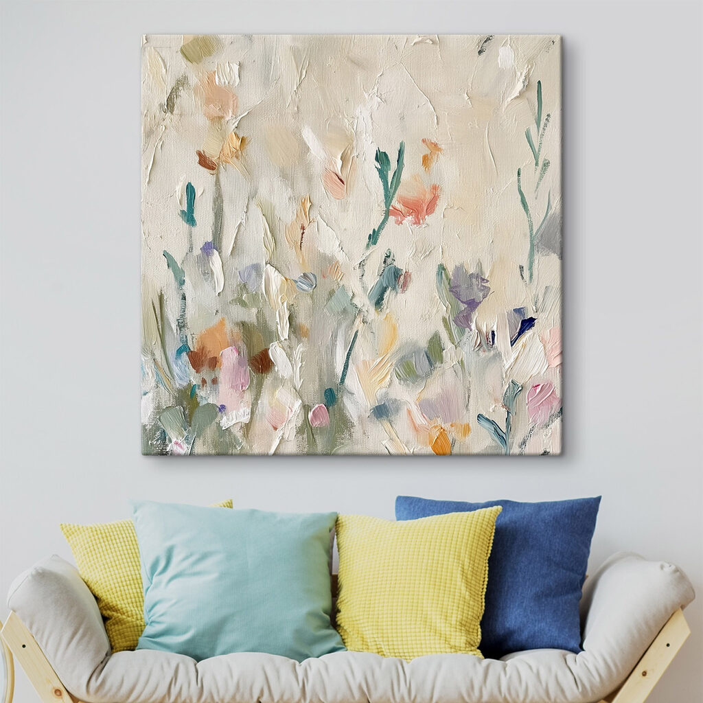 Schilderij van bloemen op een witte ondergrond — interieur 1