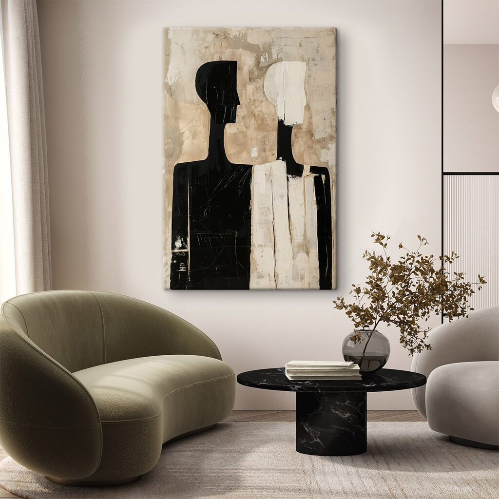 Schilderij van twee personen in een interieur