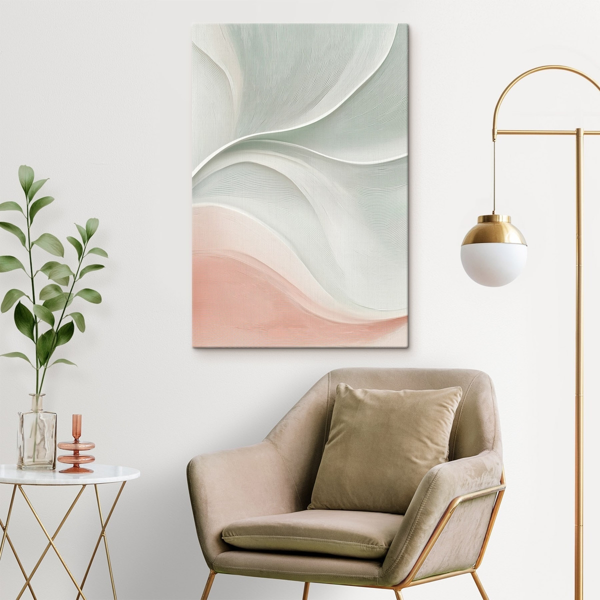 Abstracte golven in warme roze-beige tinten — interieur 3