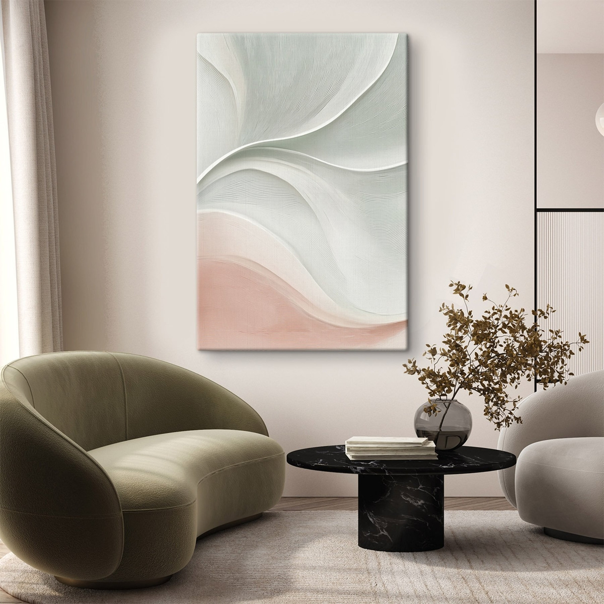 Abstracte golven in warme roze-beige tinten — interieur 2