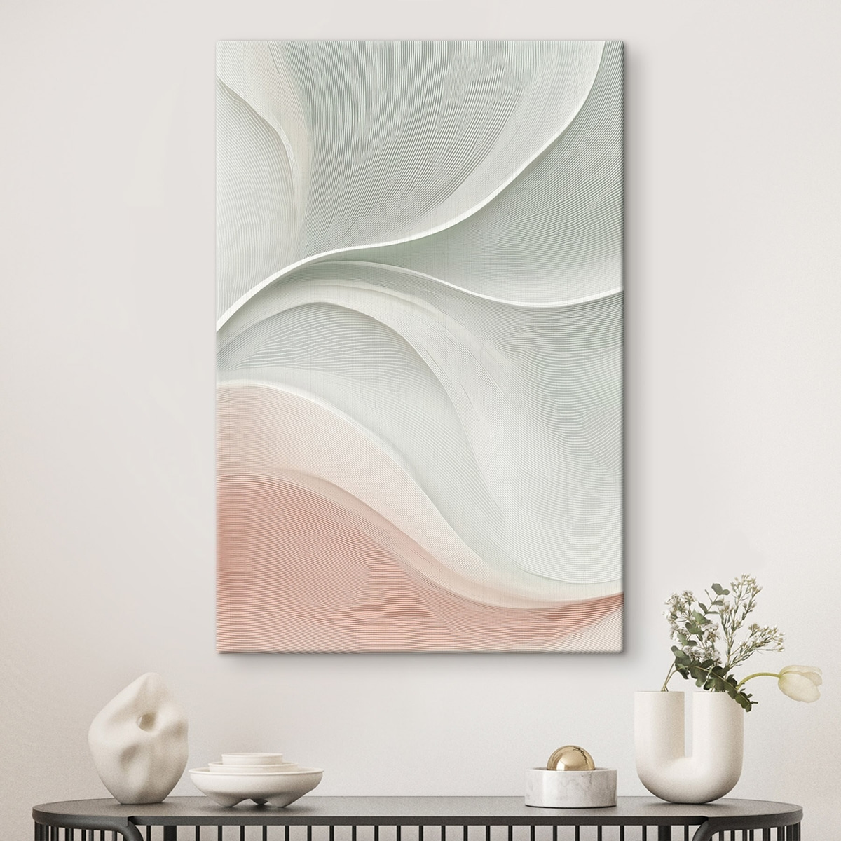 Abstracte golven in warme roze-beige tinten — interieur 1