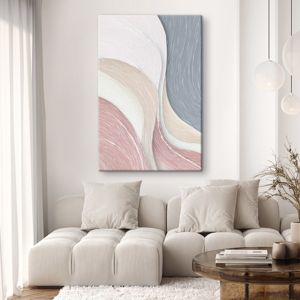 Lichte abstracte golven in lichtroze en grijs-witte tinten — interieur 2