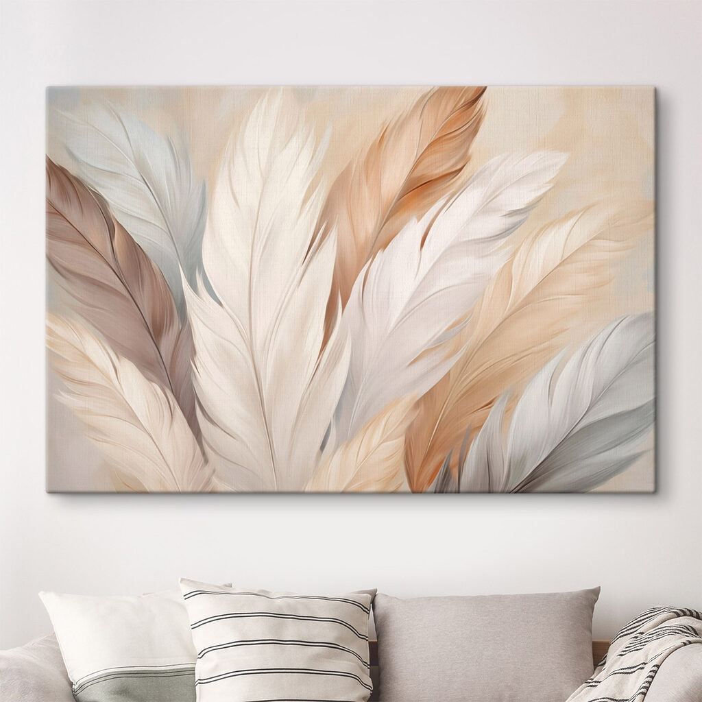 Een bundel veren in verschillende kleuren in een interieur