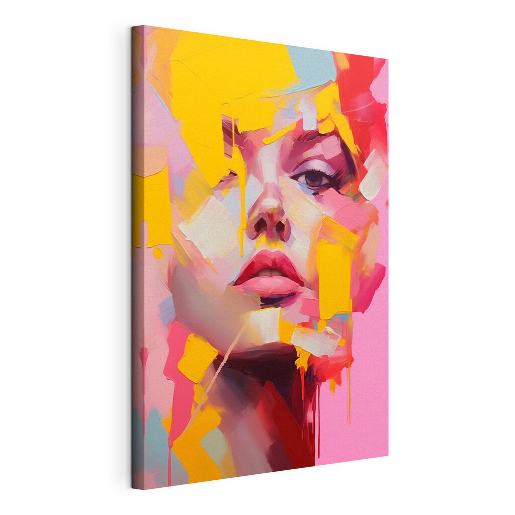 Schilderij van het gezicht van een vrouw, gespannen canvas met doorlopende rand