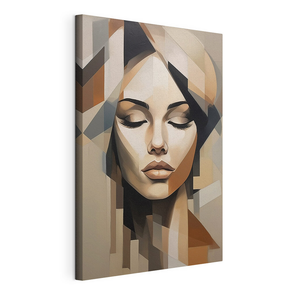 Schilderij van het gezicht van een vrouw, gespannen canvas met doorlopende rand