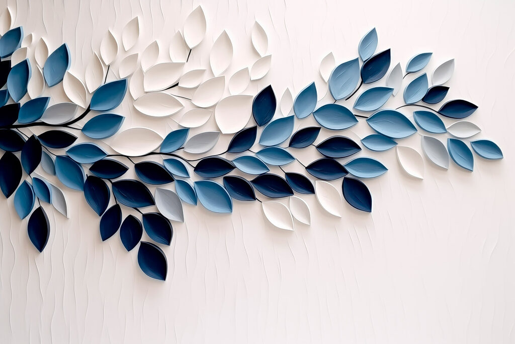 Blauw-witte bladkunst — volledig ontwerp