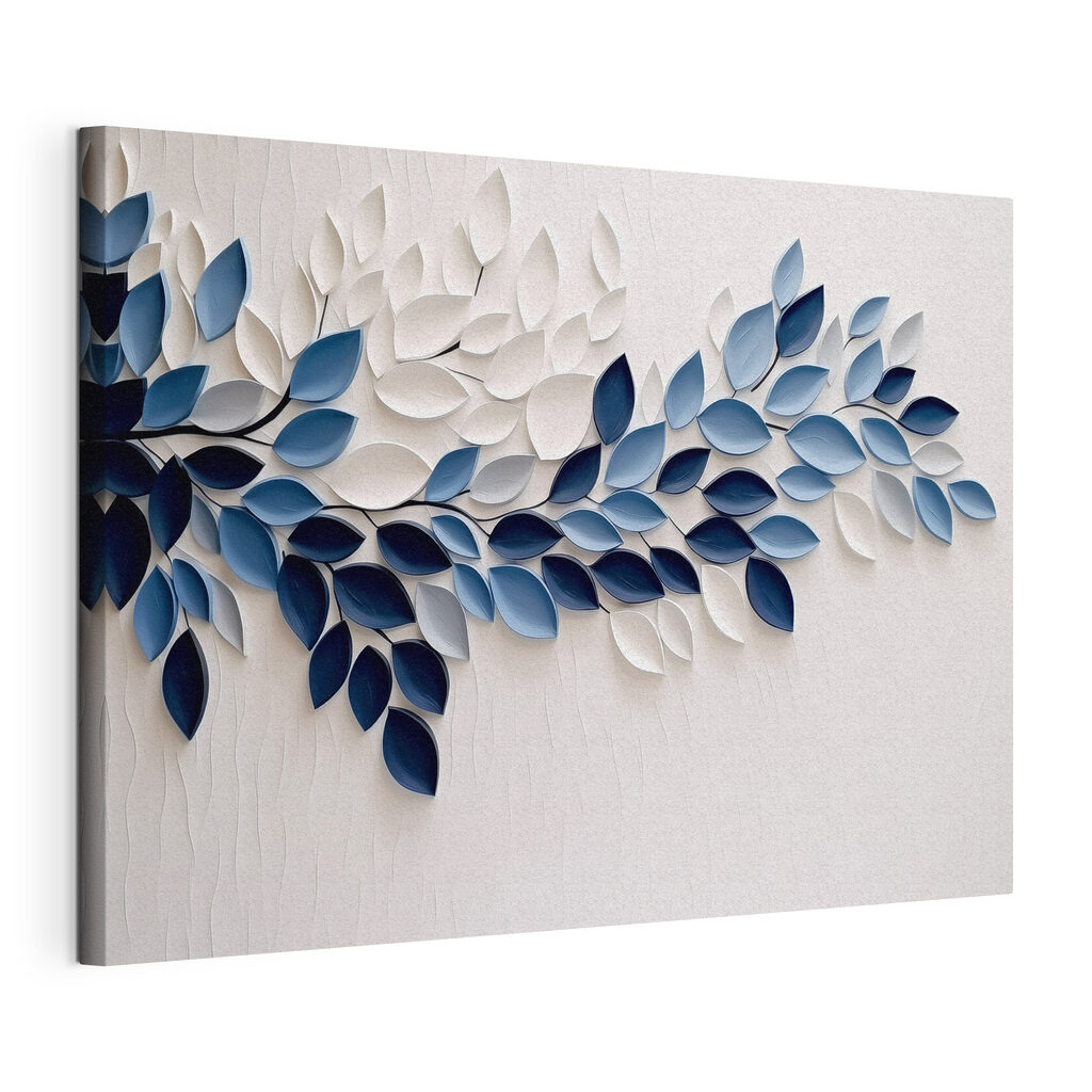 Blauw-witte bladkunst, gespannen canvas met doorlopende rand