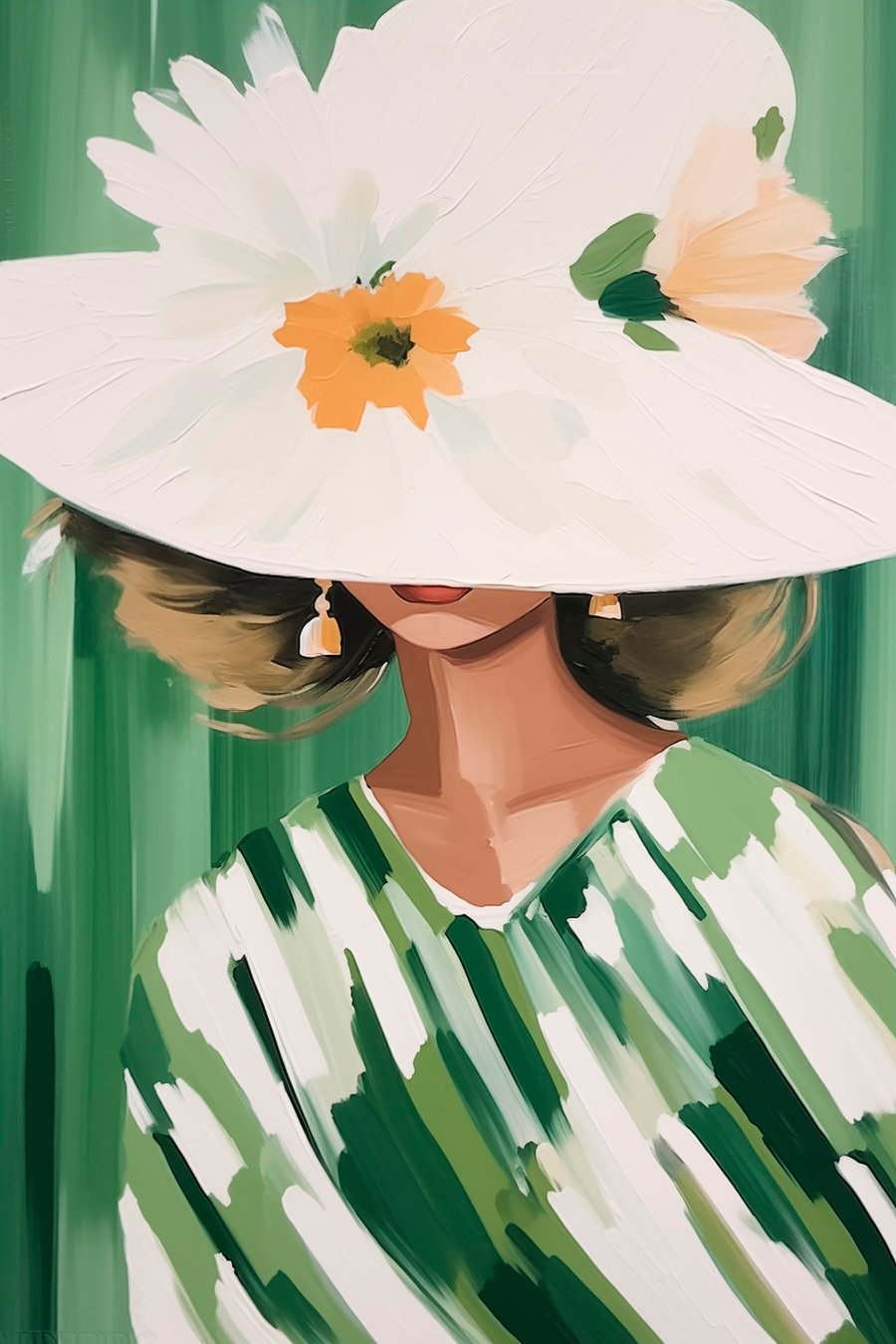 Vrouw met hoed en bloemen — volledig ontwerp