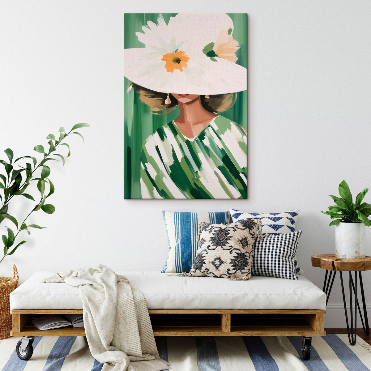 Vrouw met hoed en bloemen — interieur 2