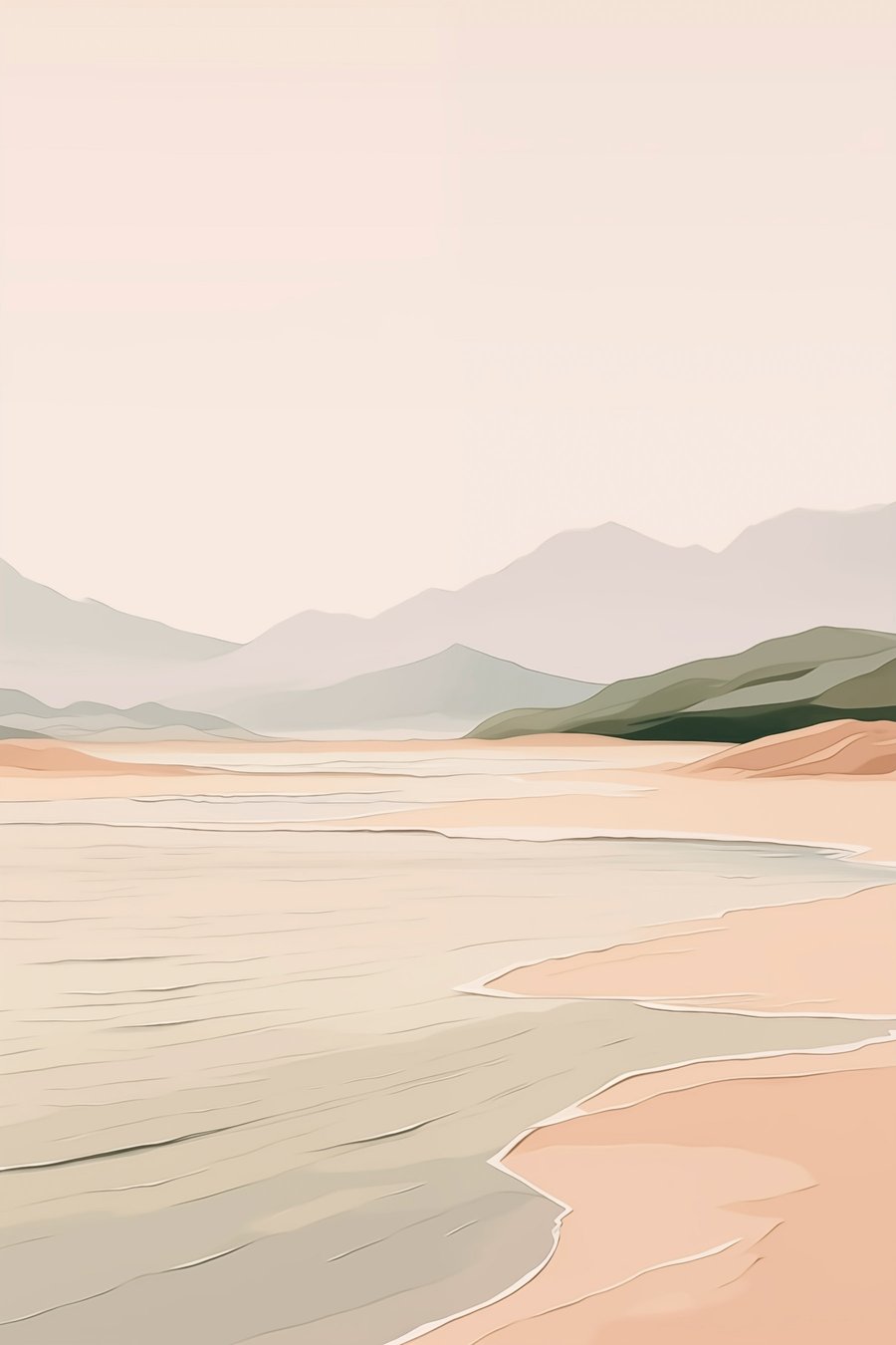 Minimalistisch landschap met bergen en kust — volledig ontwerp