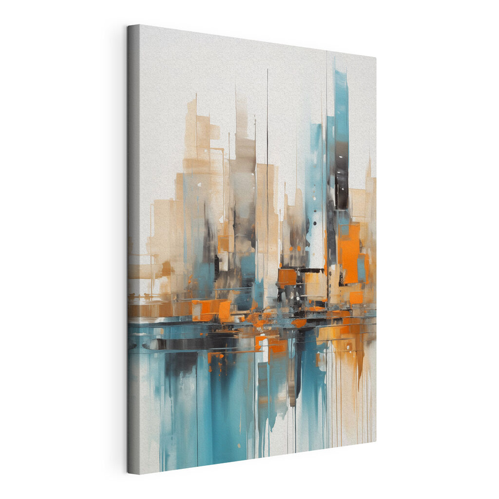 Schilderij van een stad, gespannen canvas met doorlopende rand