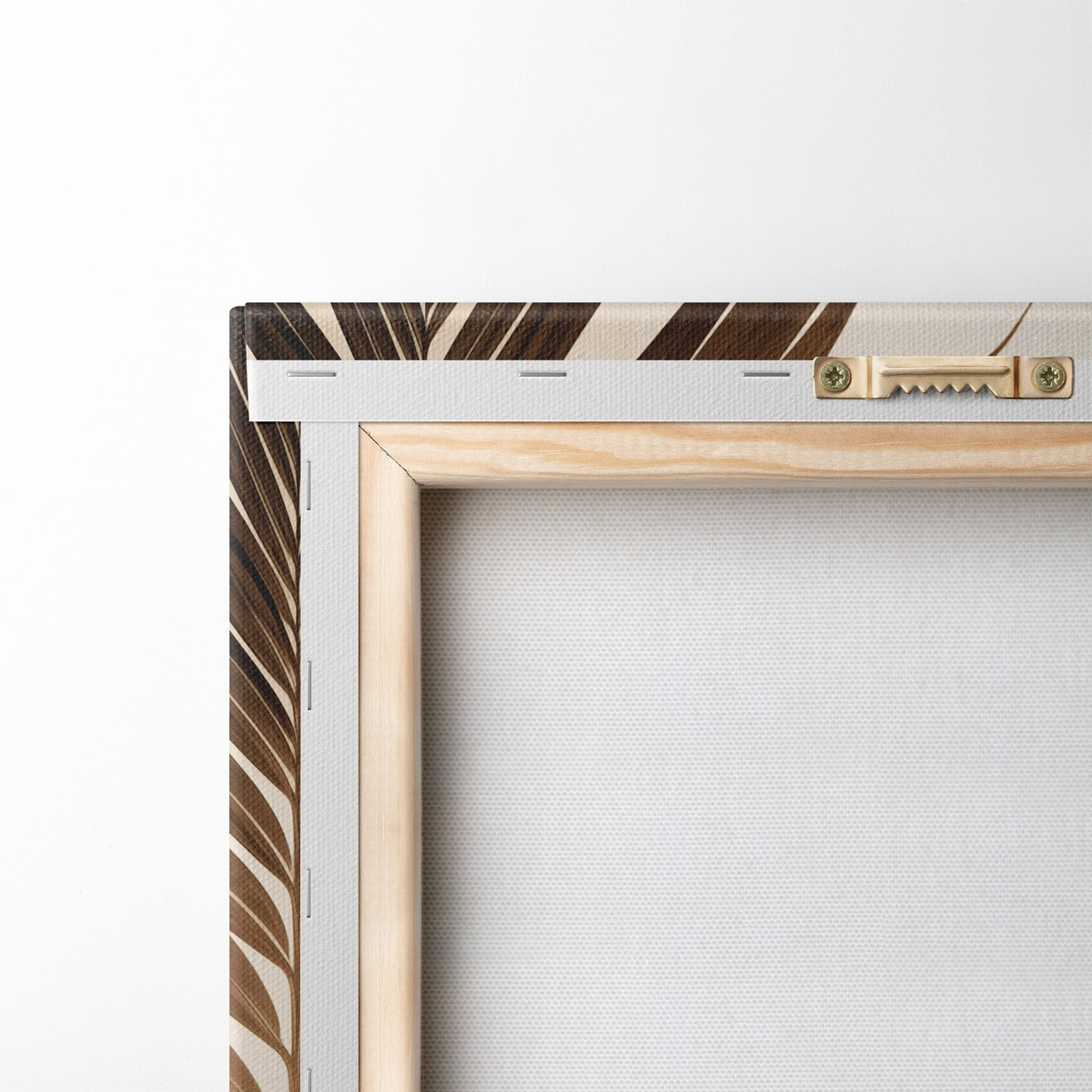 Palmbladeren in bruine tinten, neutrale achtergrond, minimalistische stijl, natuurlijke belichting, tropische sfeer — achterkant