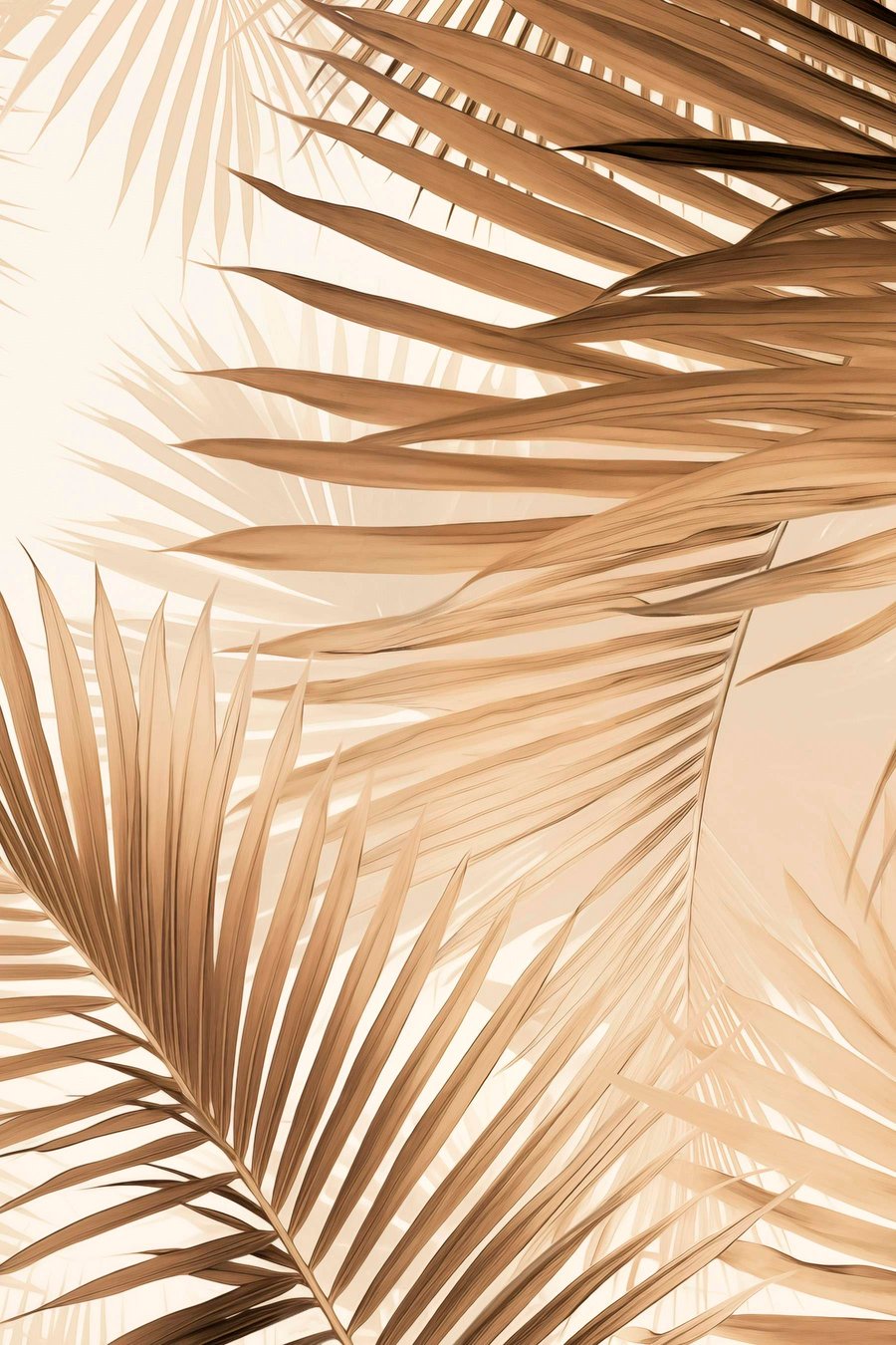 Abstracte palmbladeren in bruine tinten, tropisch, botanisch, natuur, minimalistisch, elegant, modern design — volledig ontwerp