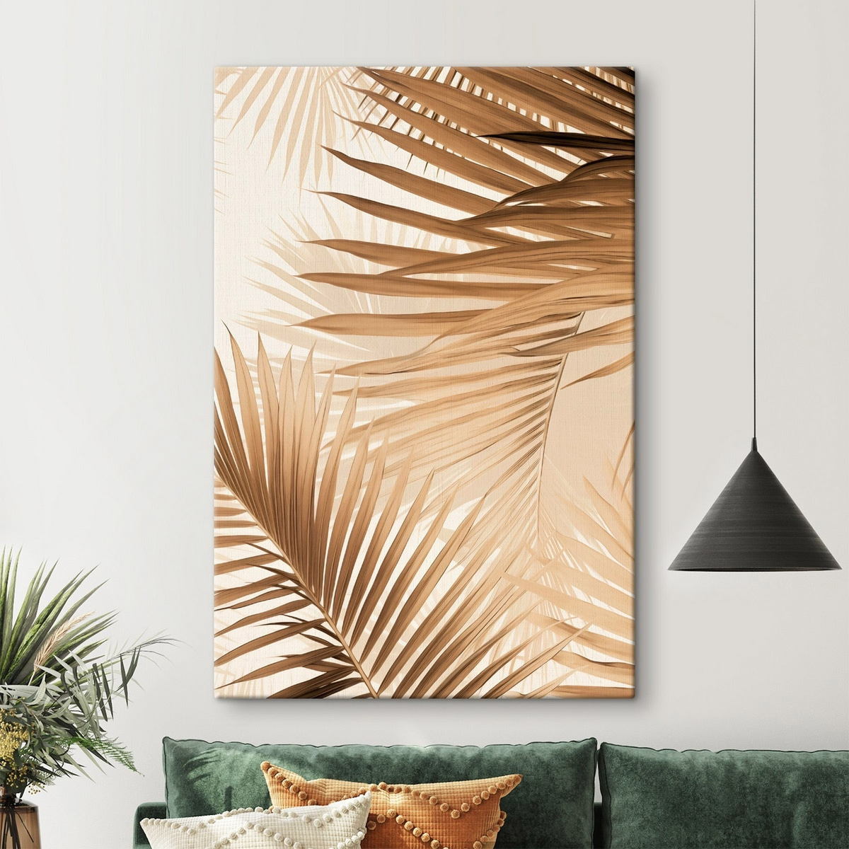 Abstracte palmbladeren in bruine tinten, tropisch, botanisch, natuur, minimalistisch, elegant, modern design — interieur 1