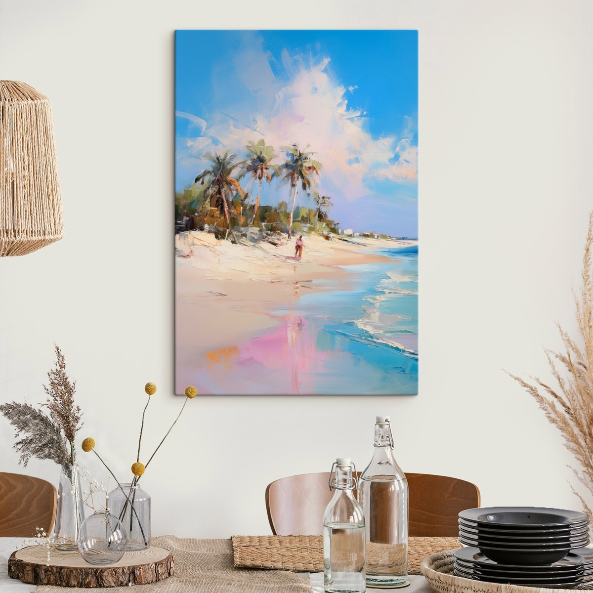 Abstract landschap, een strand met palmbomen, heldere zonnige dag met een blauwe lucht en enkele wolken — interieur 2