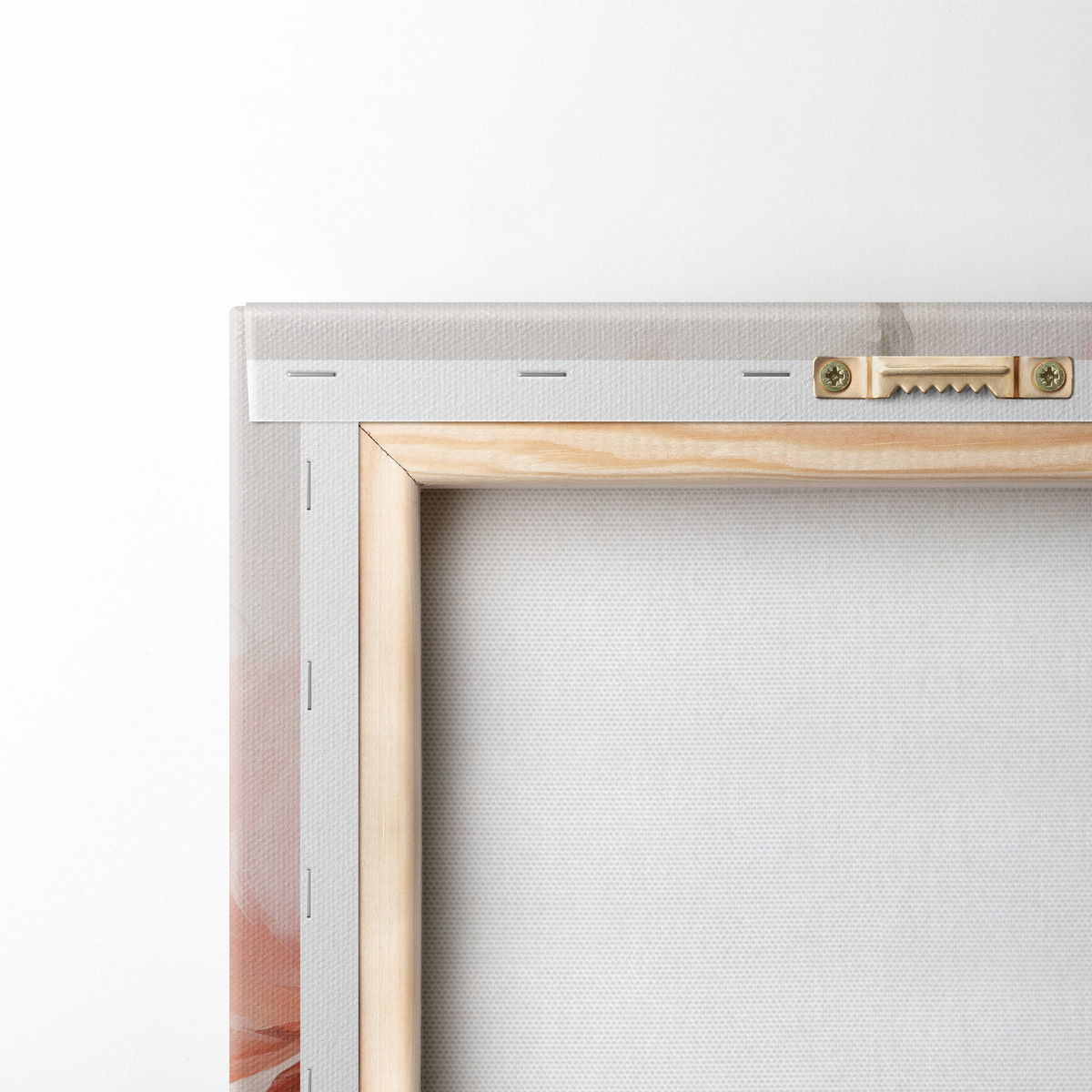 Een boeket roze en witte pioenrozen in een glazen vaas, zachte penseelstreken, pastelkleuren, neutrale achtergrond — achterkant
