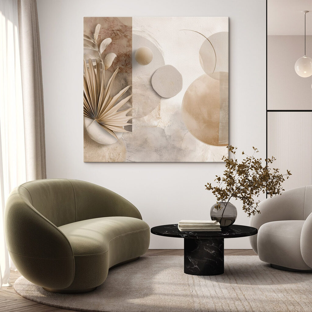 Rustige abstracte compositie in zachte tinten in een interieur