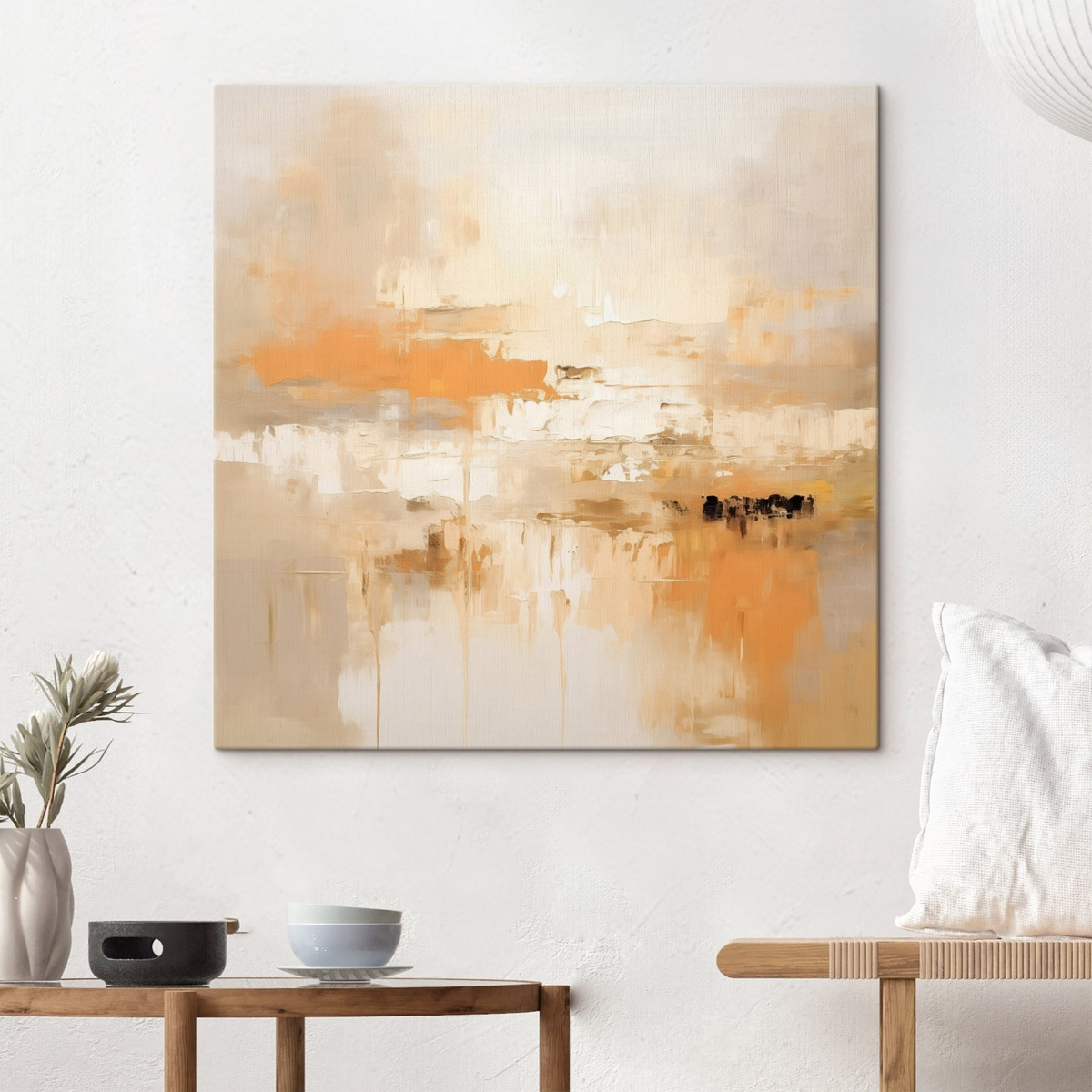 Landschapsabstractie in olieverfstijl met oranje en beige tinten — interieur 3