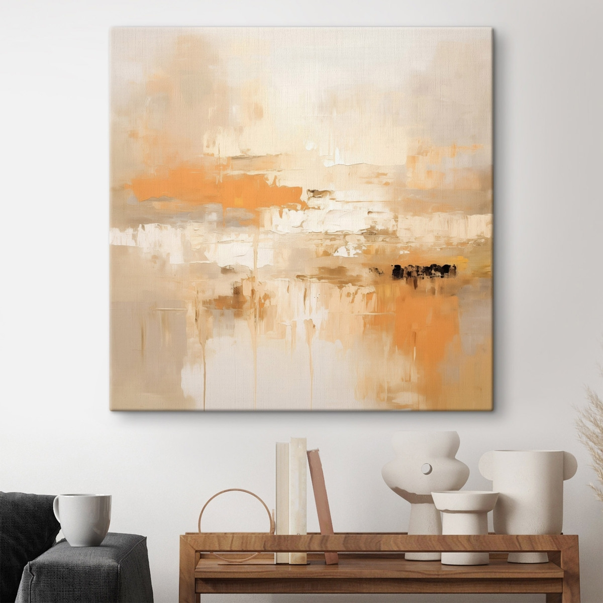 Landschapsabstractie in olieverfstijl met oranje en beige tinten — interieur 2
