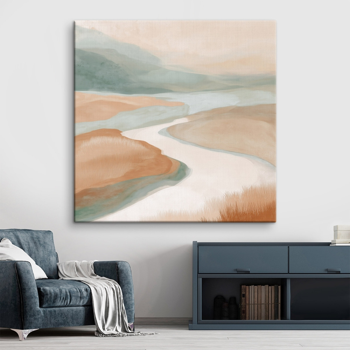 Abstract landschap met een rivier in oranje en groen — interieur 2