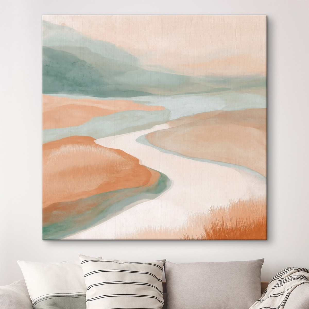 Abstract landschap met een rivier in oranje en groen — interieur 1
