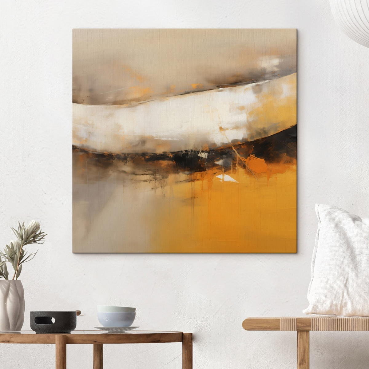Dynamische compositie met oranje en donkere tinten — interieur 3
