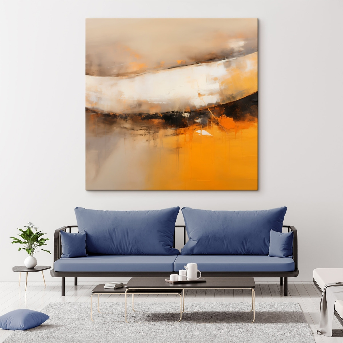 Dynamische compositie met oranje en donkere tinten — interieur 1