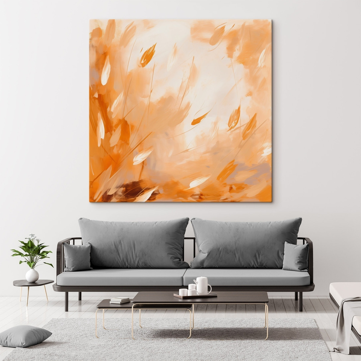 Abstracte bloemblaadjes en stelen in olieverfstijl — interieur 2