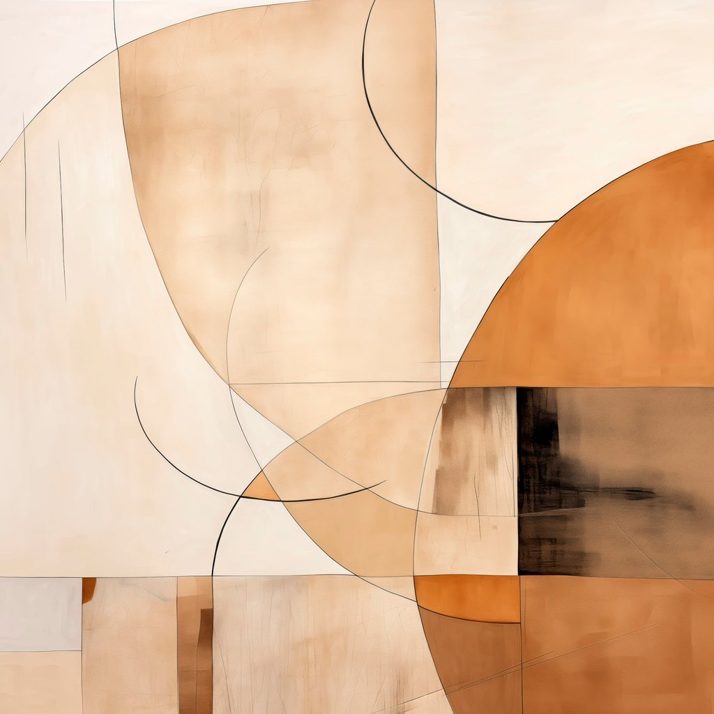 Geometrische abstractie met gebogen lijnen en beige tinten — volledig ontwerp