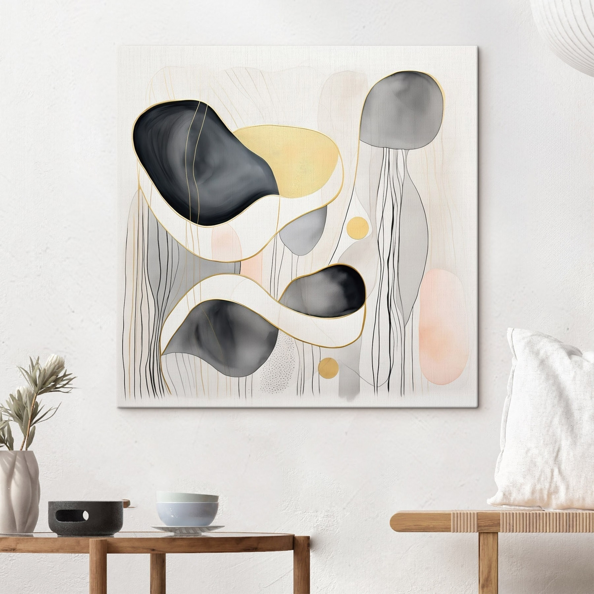 Neutrale samenstelling, grijze en zandkleurige vlekken in moderne stijl — interieur 2